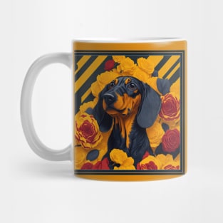 Dogs, dachshund and flowers, dog, style vector (yellow version 2 dachshund) Mug